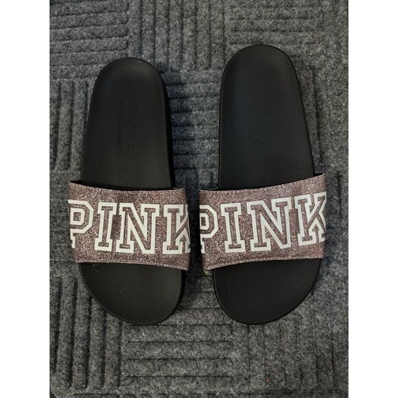 Pink Victoria’s Secret pink glitter bling slides NWOT - Picture 1 of 4